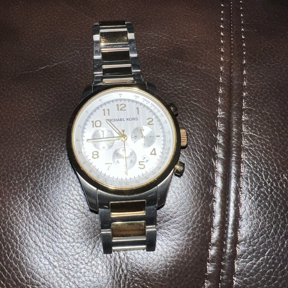 Michael Kors Watch Unisex MK8144 Chronograph Round Two Tone Stainless Steel Gold